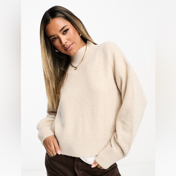 & Other Stories Mock Neck Sweater in Beige - Picture 1 of 4